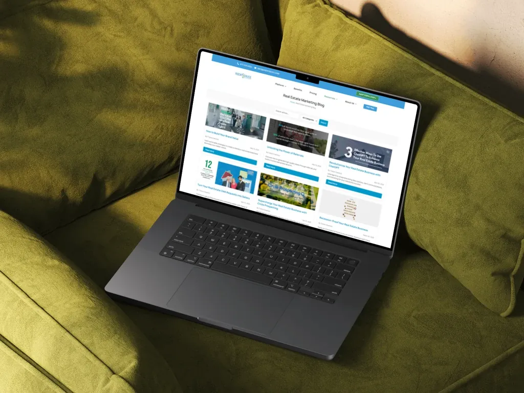 Agent Sauce real estate marketing blog shown on a laptop
